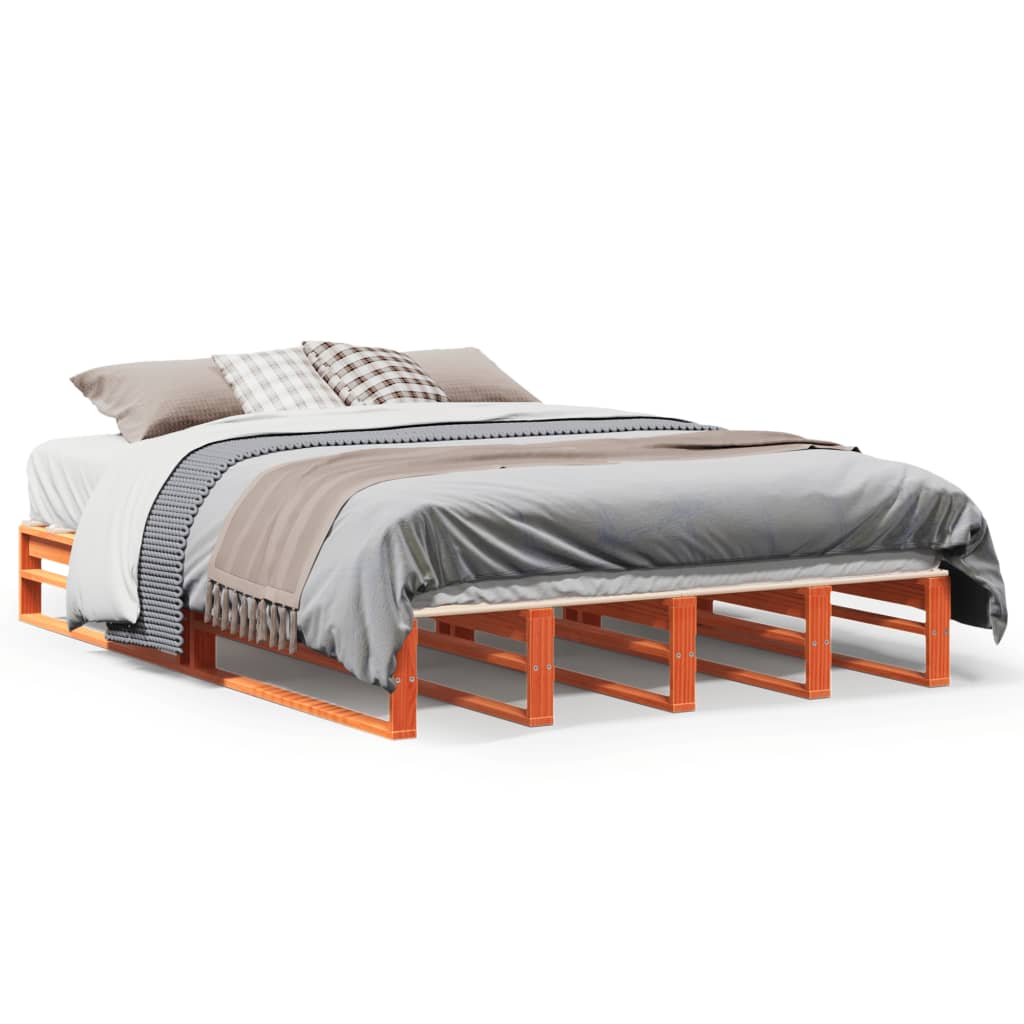 Bed Frame without Mattress Wax Brown 160x200 cm Solid Wood Pine