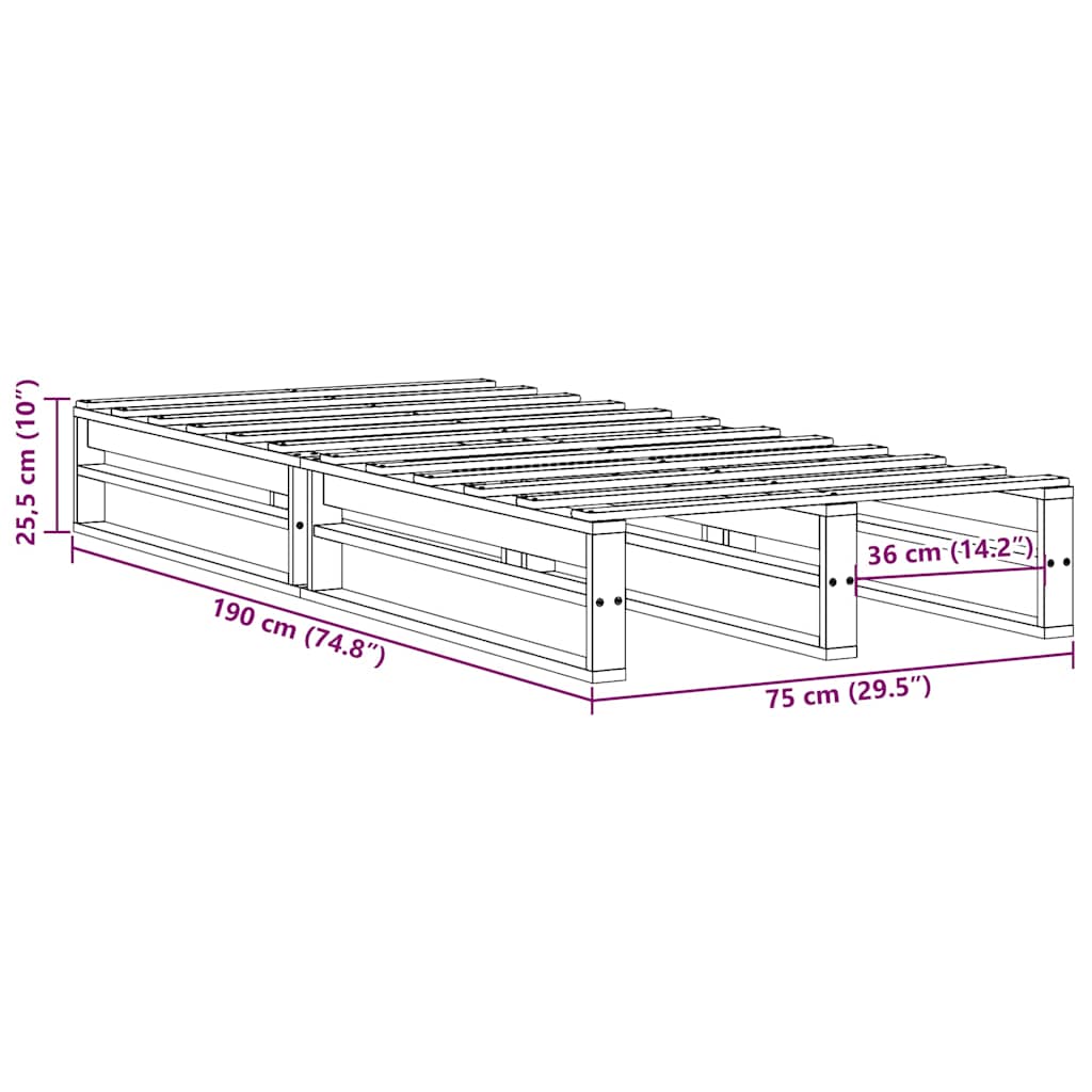 Bed Frame without Mattress White 75x190 cm Small Single Solid Wood Pine