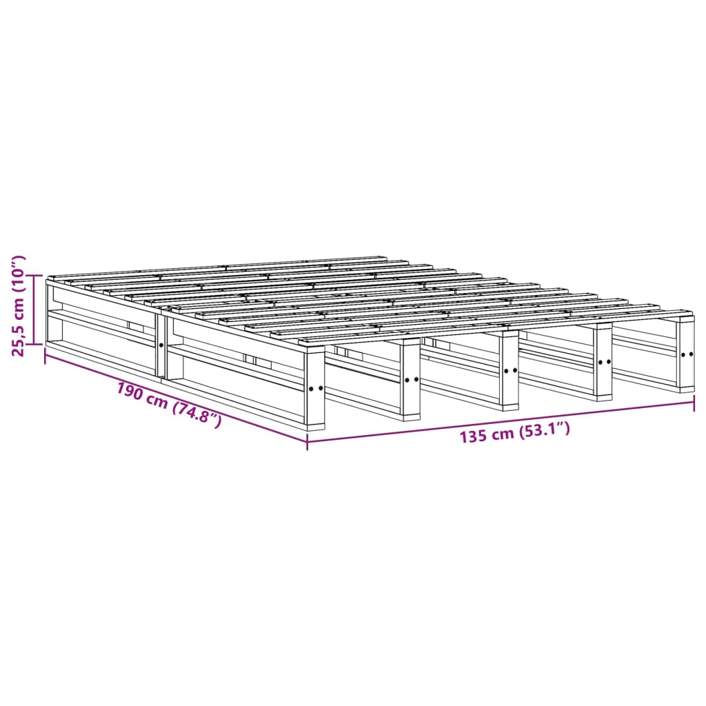 Bed Frame without Mattress 135x190 cm Double Solid Wood Pine