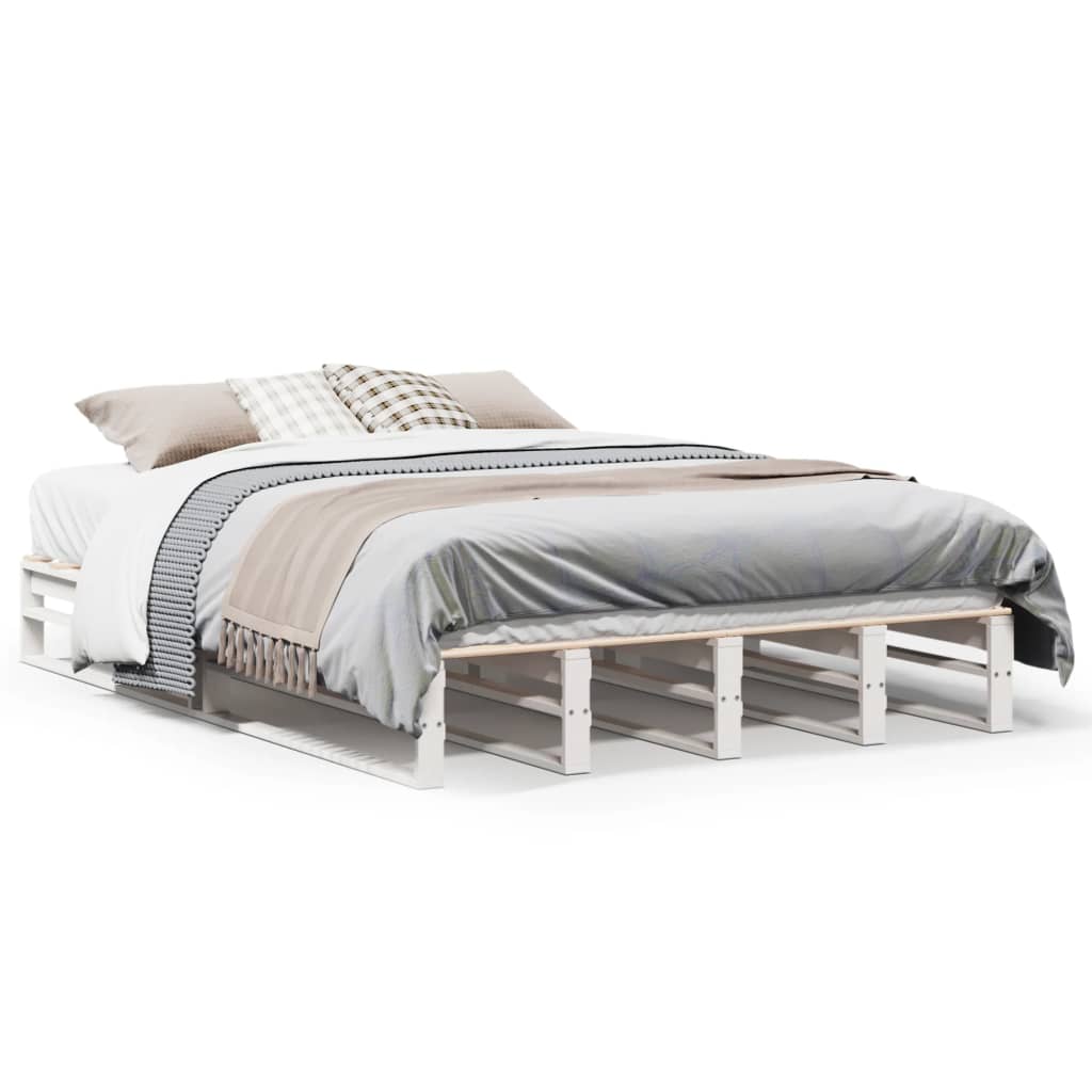 Bed Frame without Mattress White 135x190 cm Double Solid Wood Pine