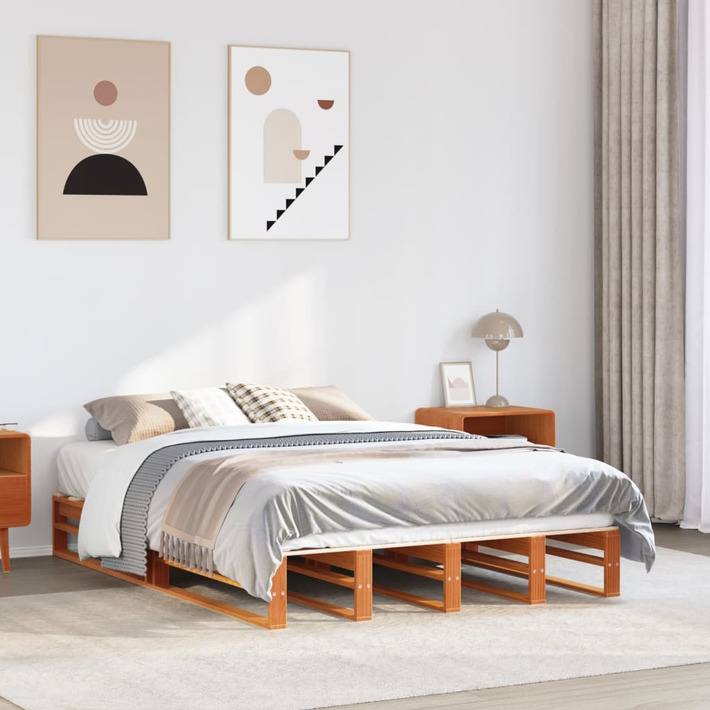 Bed Frame without Mattress Wax Brown 140x190 cm Solid Wood Pine