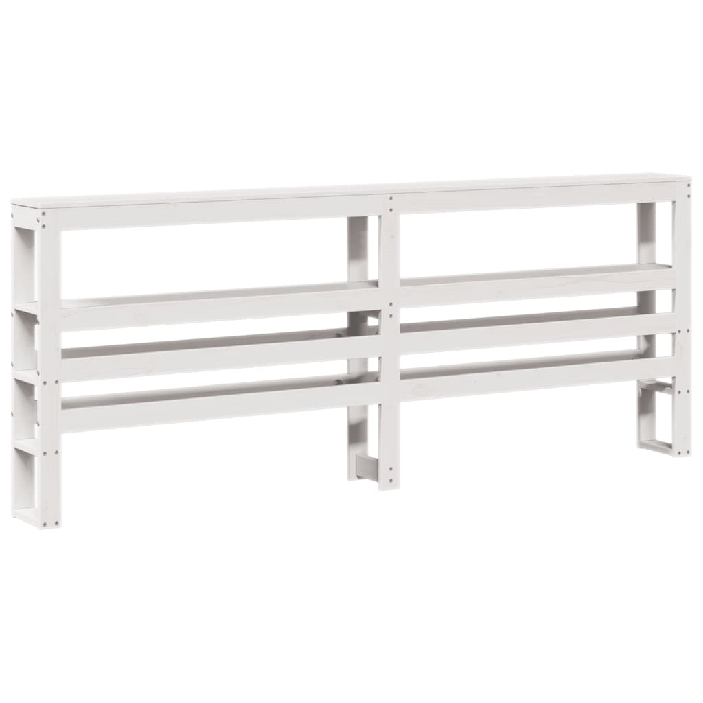 Headboard with Shelves White 200 cm Solid Wood Pine