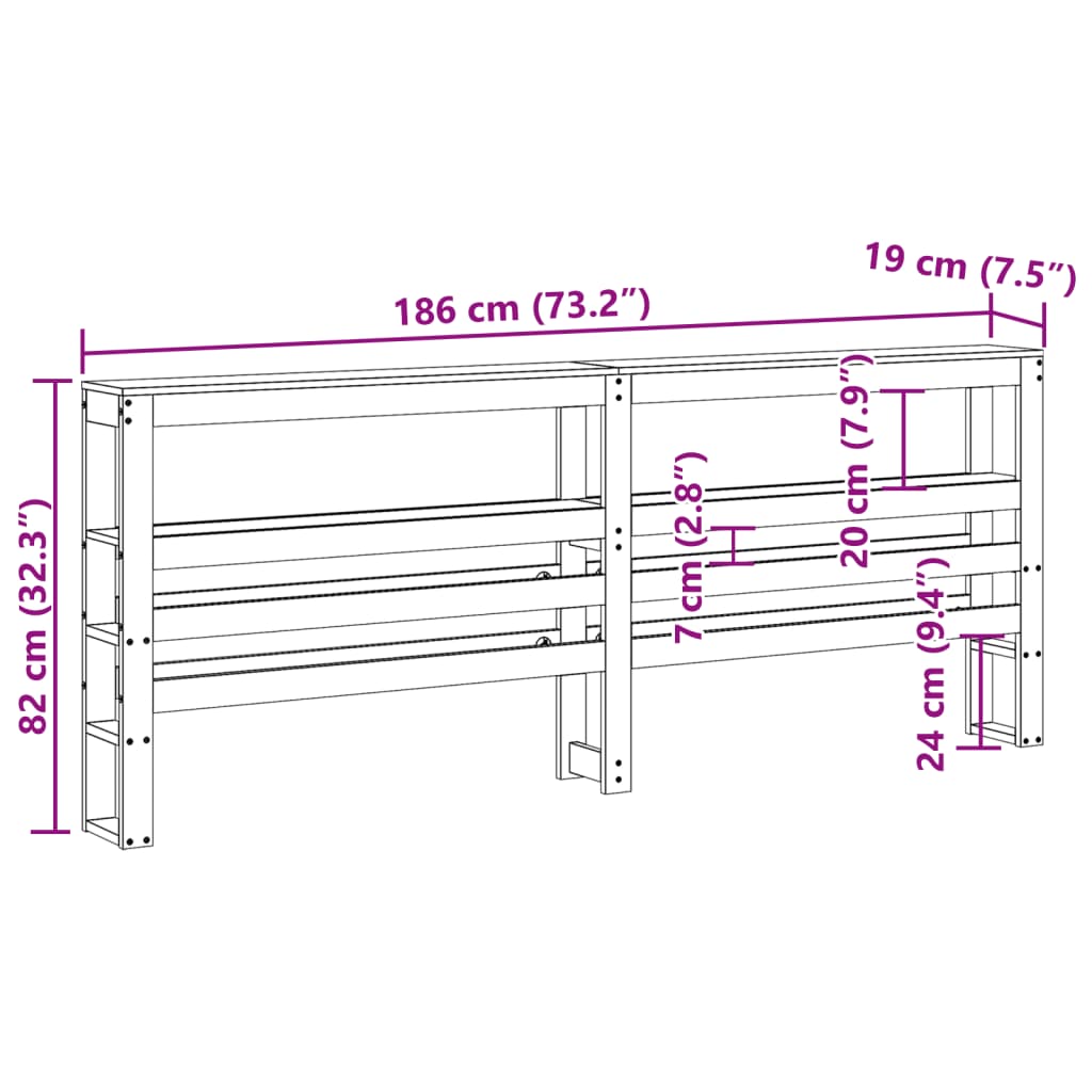 Headboard with Shelves White 180 cm Solid Wood Pine