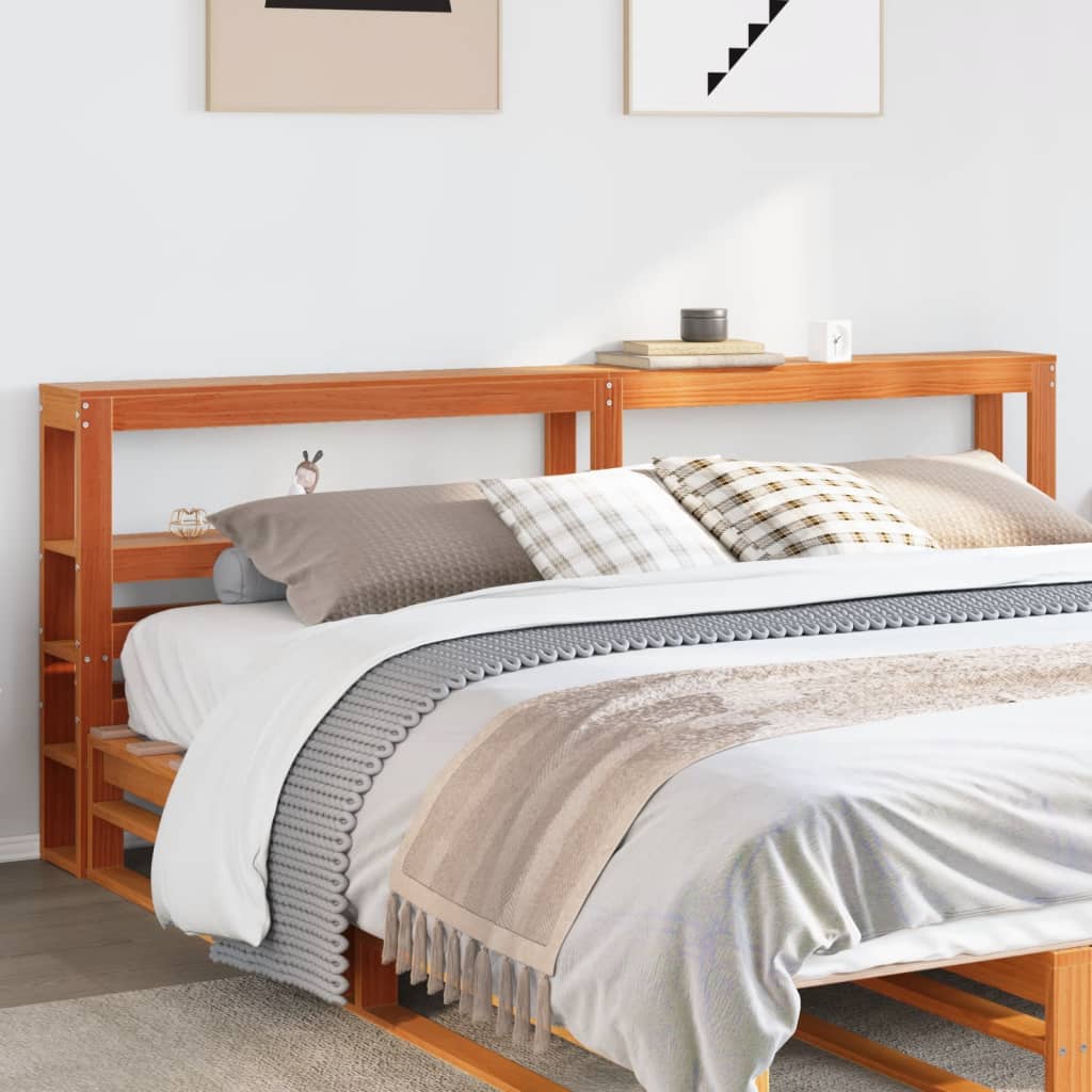 Headboard with Shelves Wax Brown 180 cm Solid Wood Pine