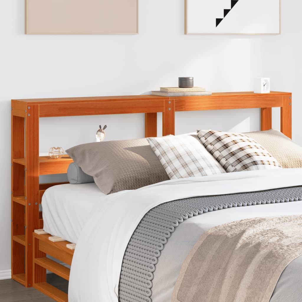 Headboard with Shelves Wax Brown 160 cm Solid Wood Pine