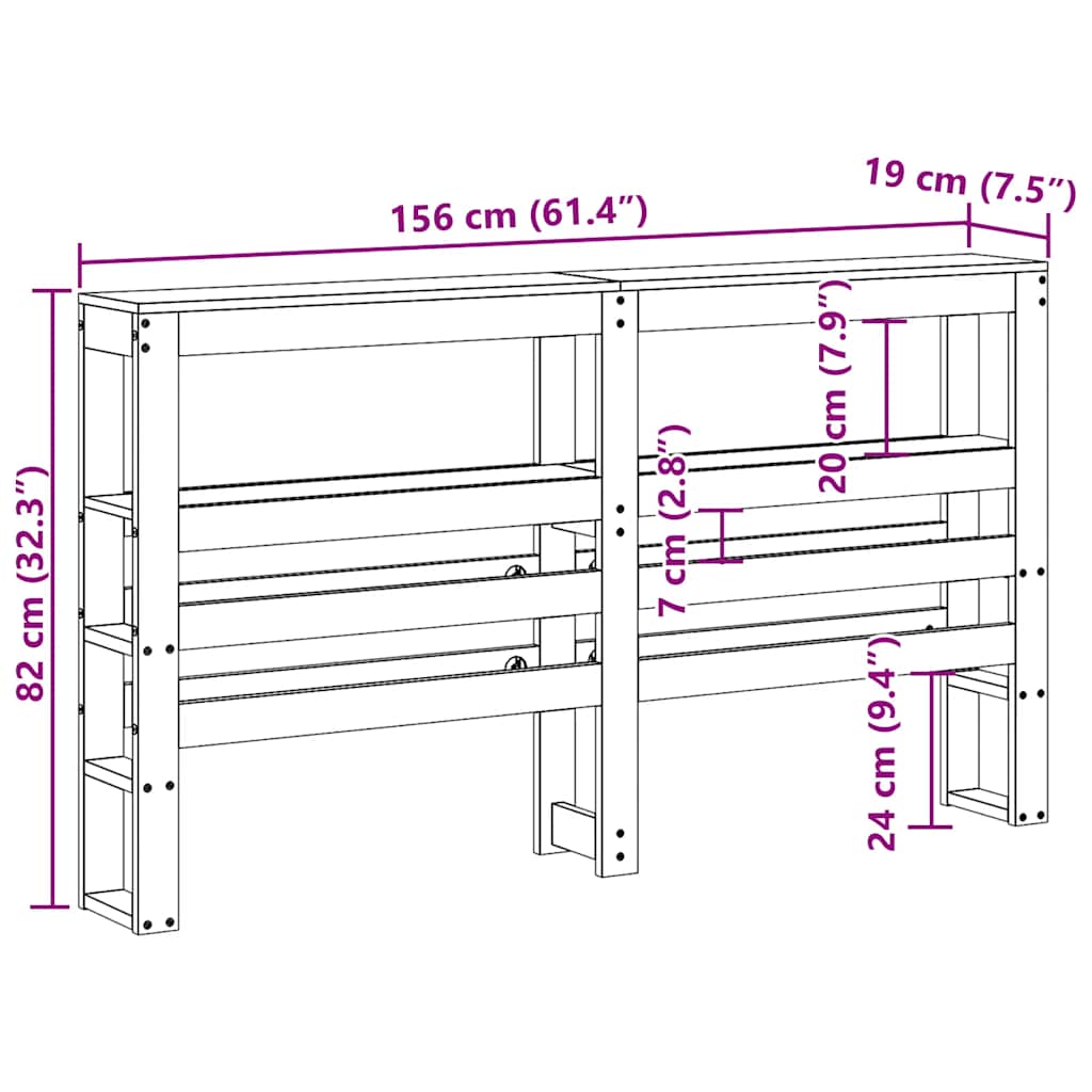 Headboard with Shelves 150 cm Solid Wood Pine