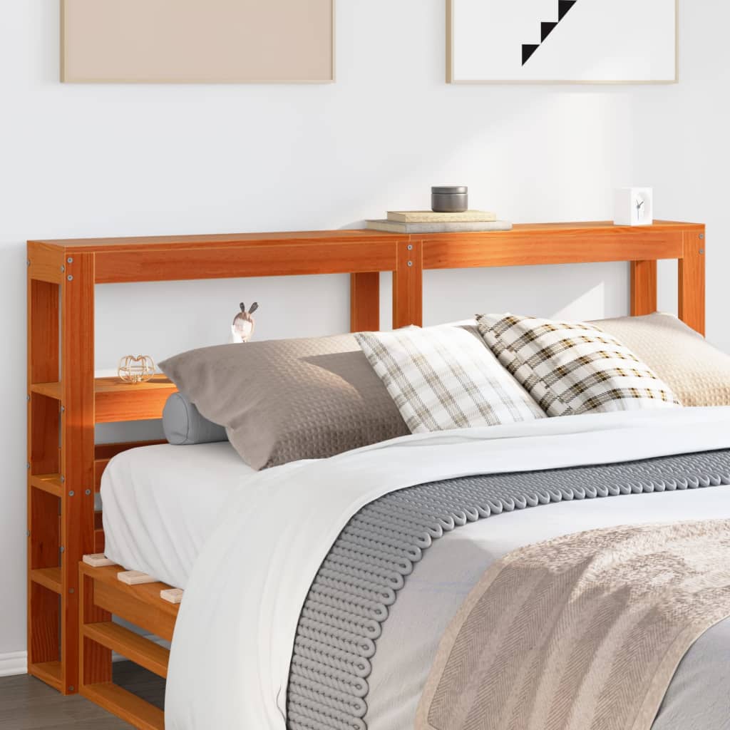 Headboard with Shelves Wax Brown 135 cm Solid Wood Pine