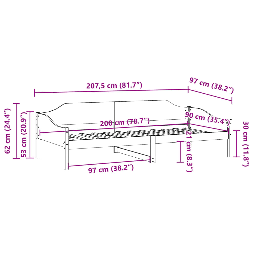 Bed Frame without Mattress 90x200 cm Solid Wood Pine