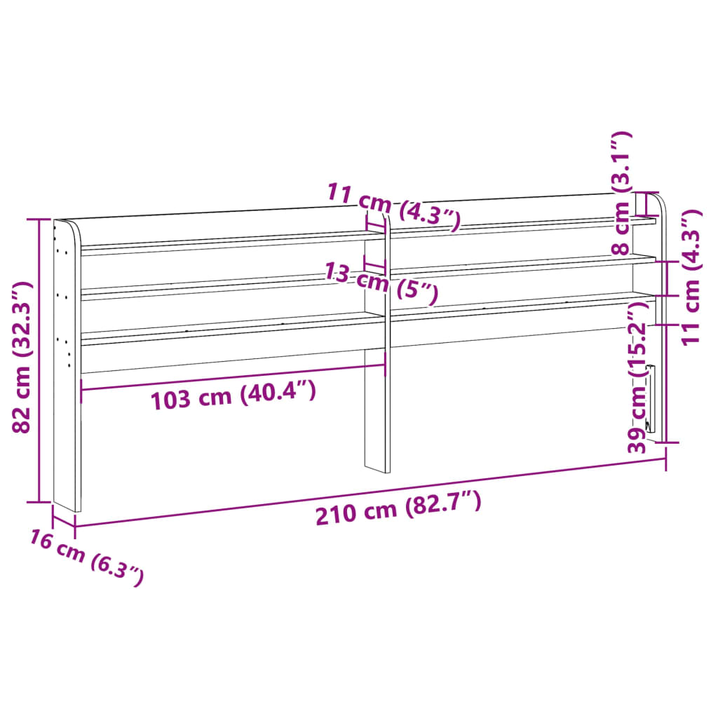 Headboard with Shelves 200 cm Solid Wood Pine