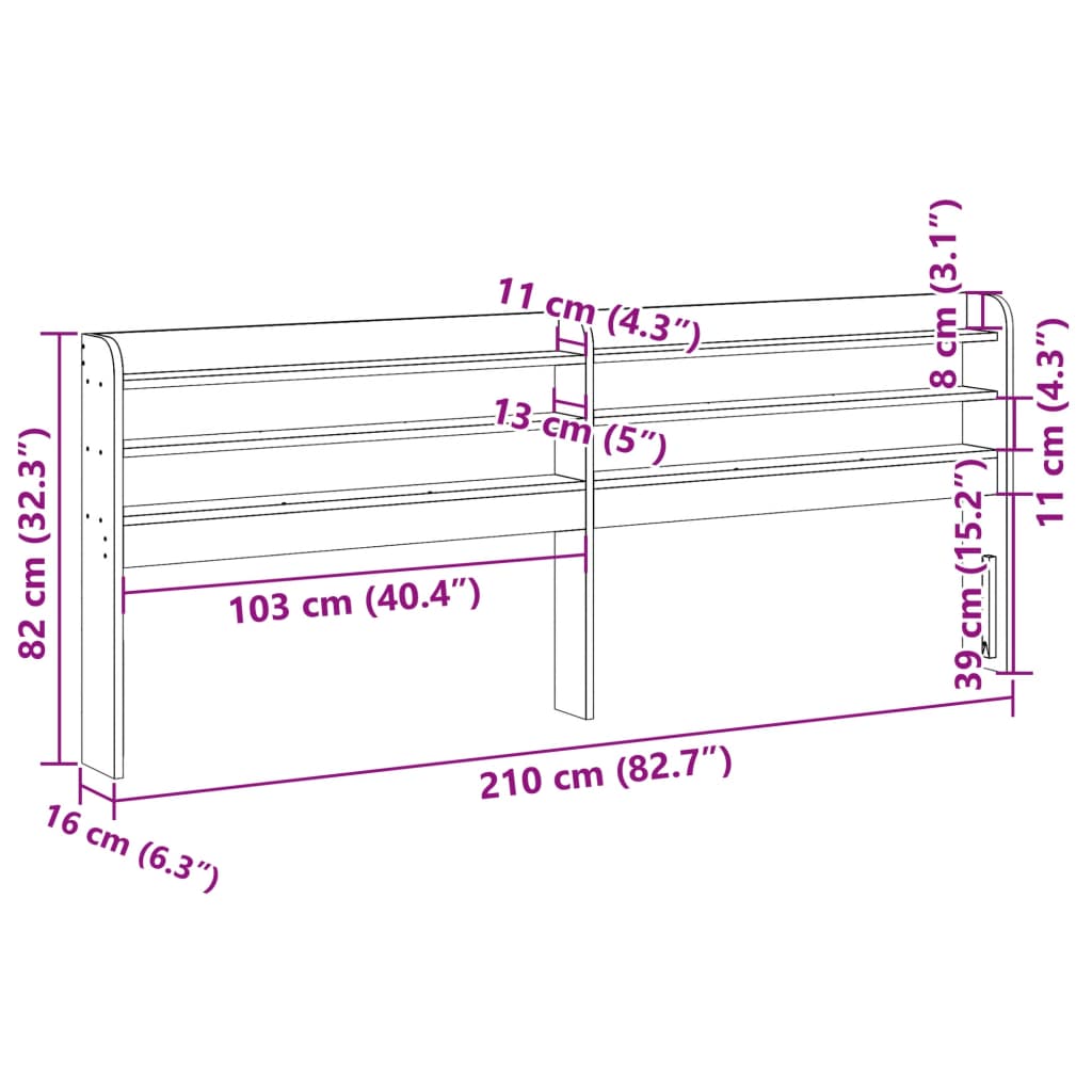 vidaXL Headboard with Shelves Wax Brown 200 cm Solid Wood Pine