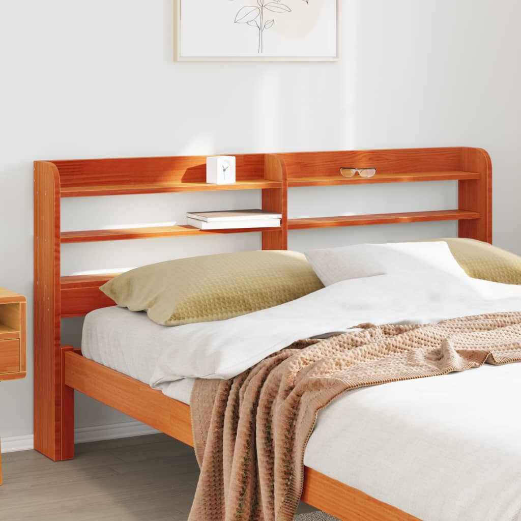 Headboard with Shelves Wax Brown 160 cm Solid Wood Pine