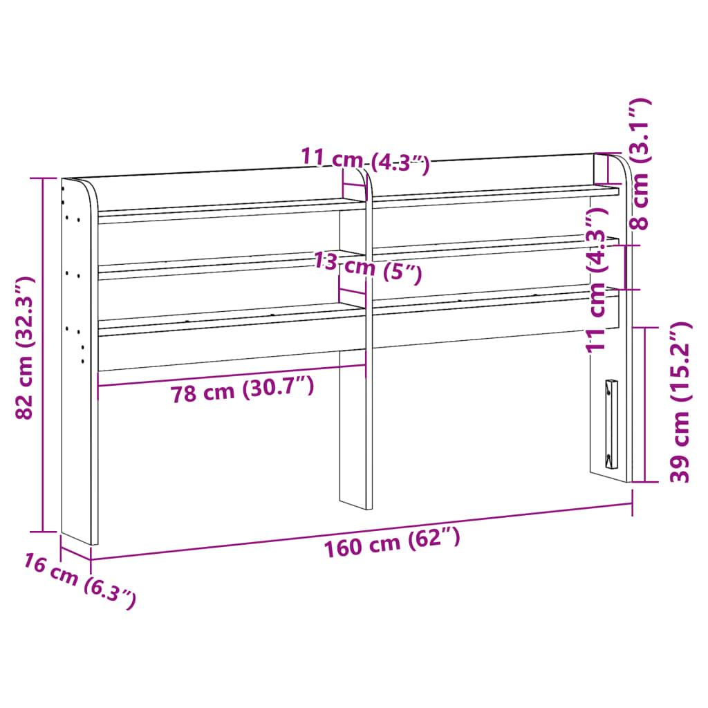 Headboard with Shelves White 150 cm Solid Wood Pine