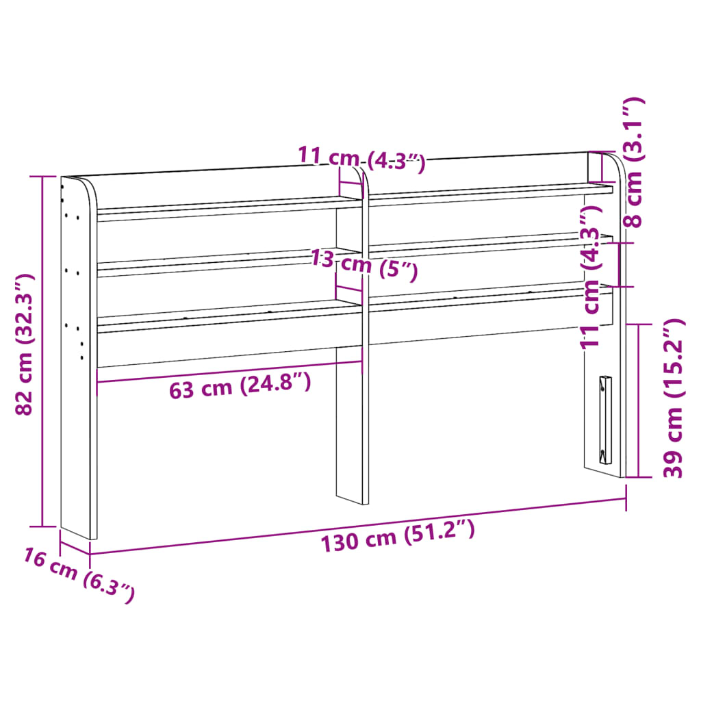 Headboard with Shelves White 120 cm Solid Wood Pine