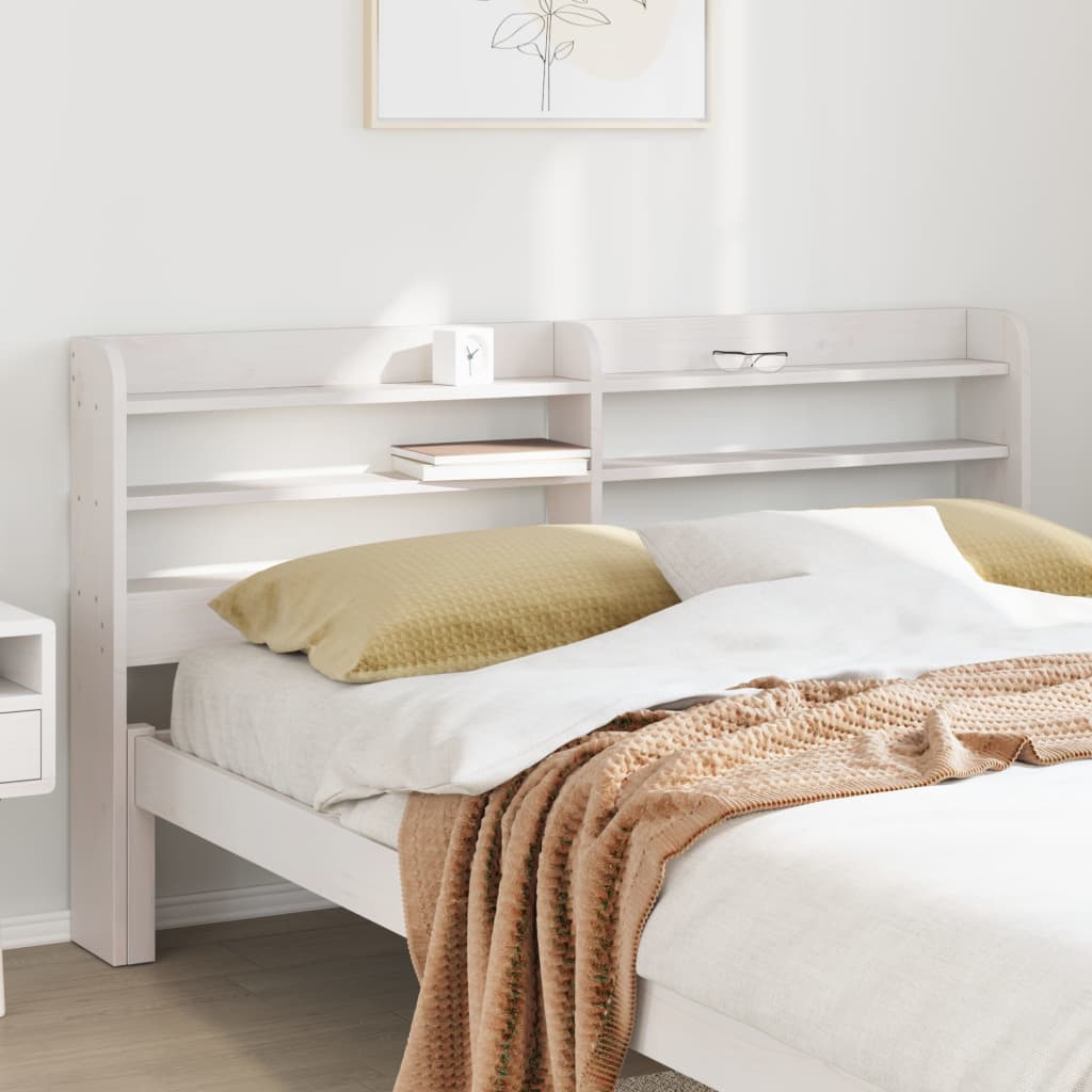 Headboard with Shelves White 120 cm Solid Wood Pine