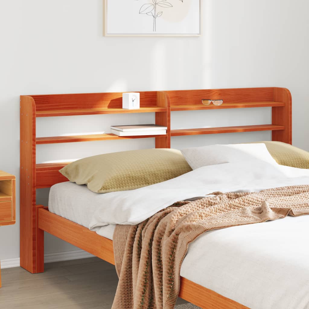 Headboard with Shelves Wax Brown 120 cm Solid Wood Pine