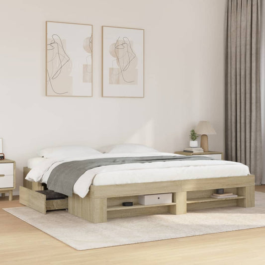 vidaXL Bed Frame without Mattress Sonoma Oak 200x200 cm Engineered Wood