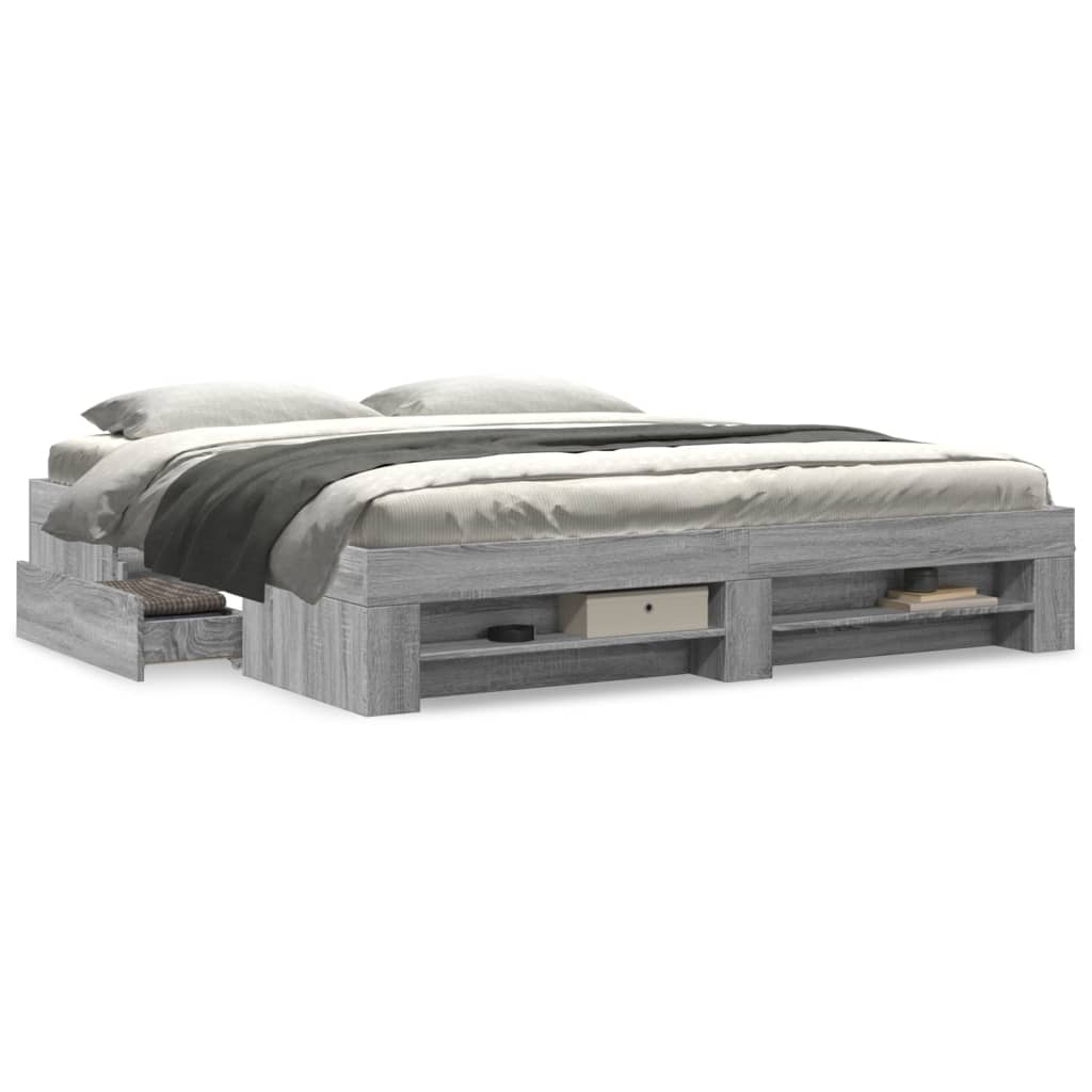 Bed Frame without Mattress Grey Sonoma 180x200 cm Super King Engineered Wood