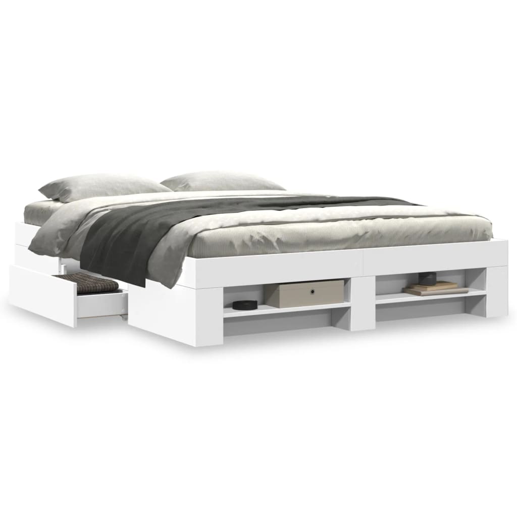 Bed Frame without Mattress White 150x200 cm King Size Engineered Wood