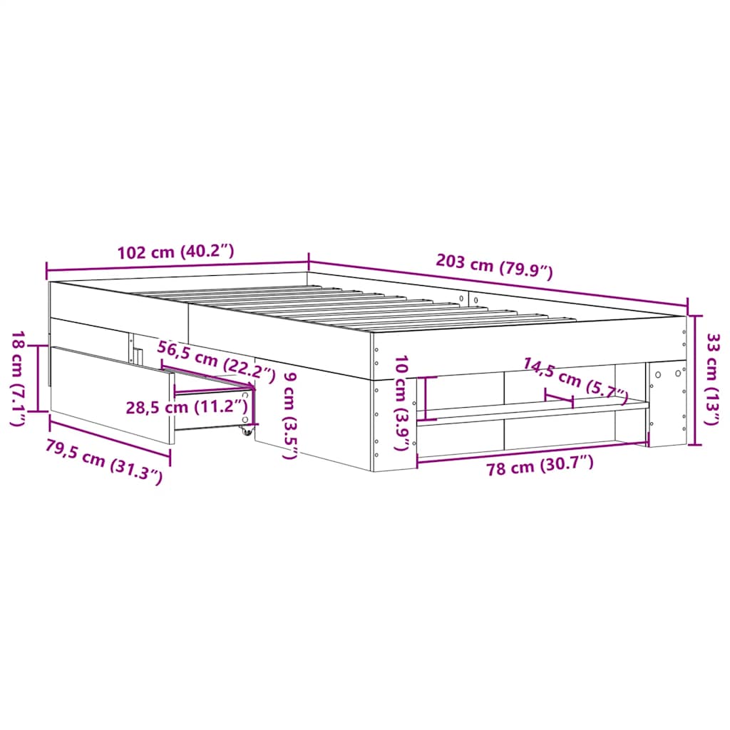 Bed Frame without Mattress Concrete Grey 100x200cm Engineered Wood