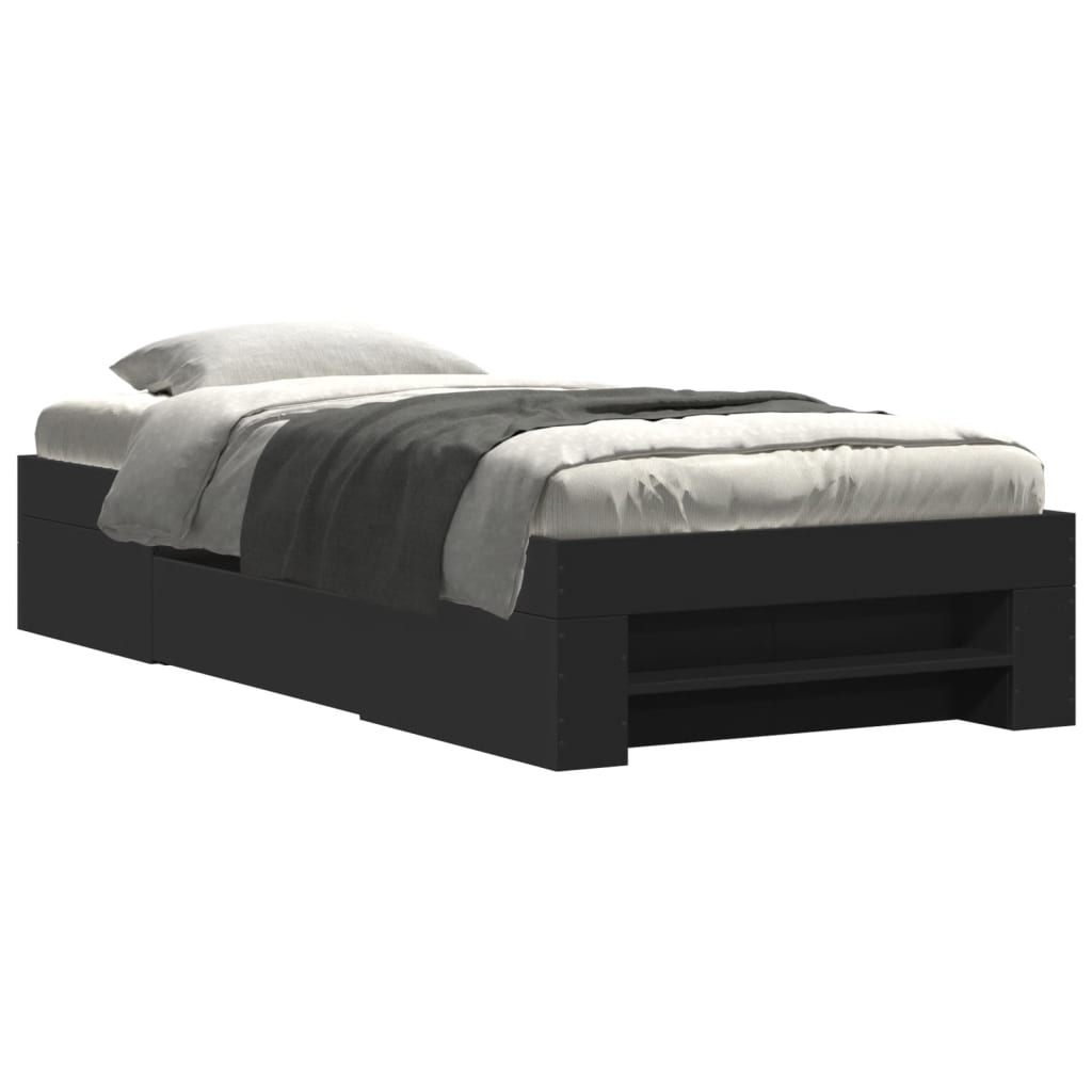 Bed Frame without Mattress Black 90x200 cm Engineered Wood