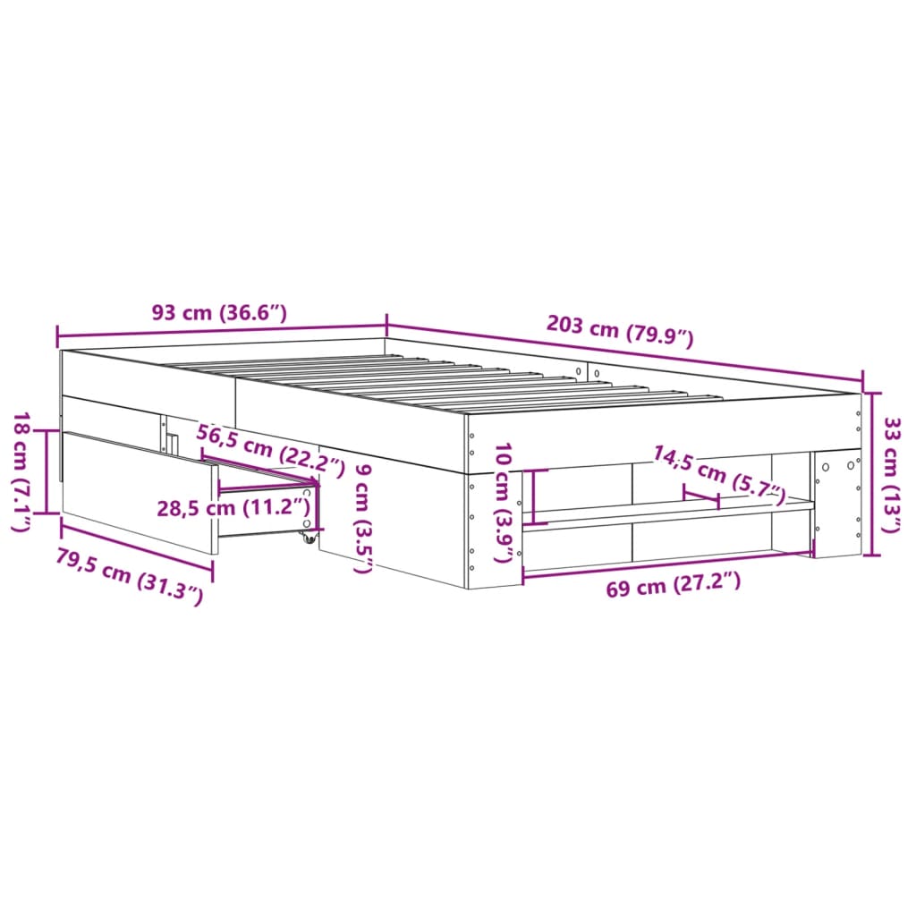 Bed Frame without Mattress Black 90x200 cm Engineered Wood