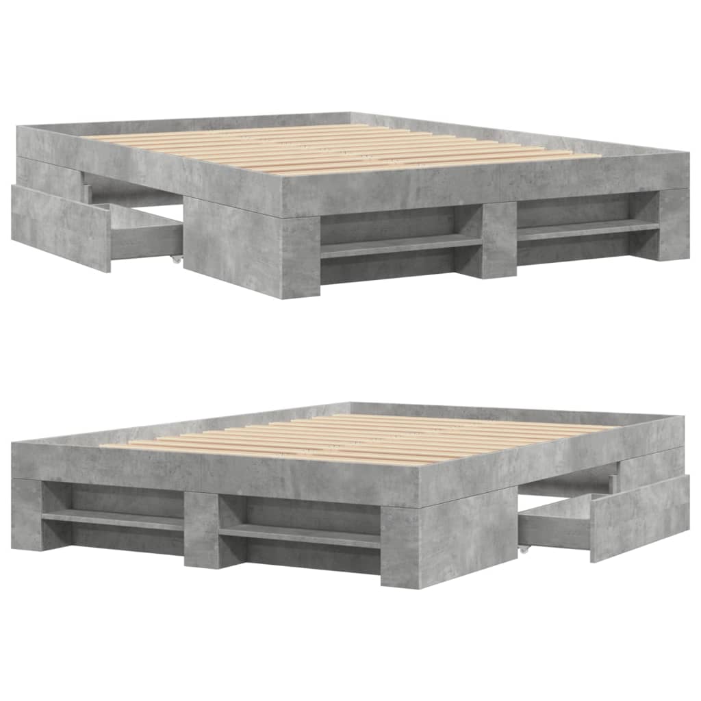 Bed Frame without Mattress Concrete Grey 140x190cm Engineered Wood
