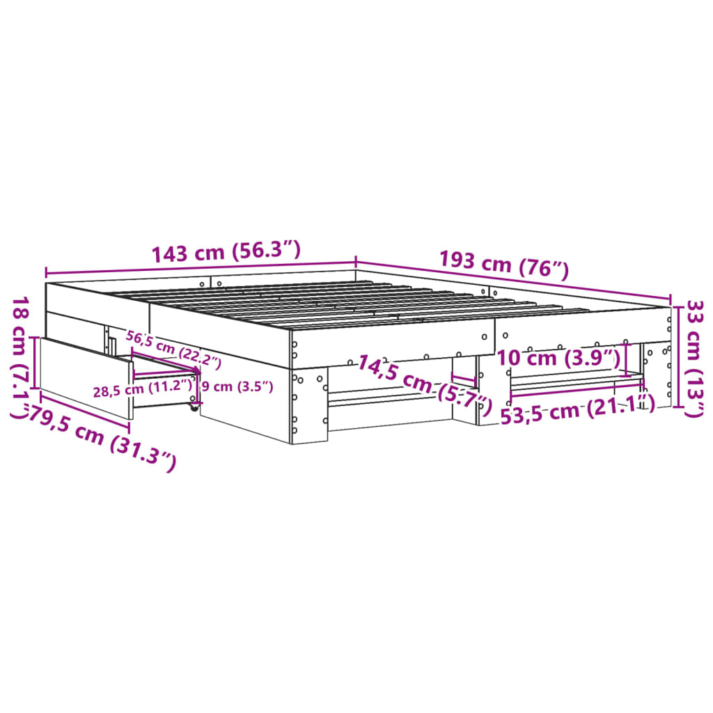 Bed Frame without Mattress Concrete Grey 140x190cm Engineered Wood