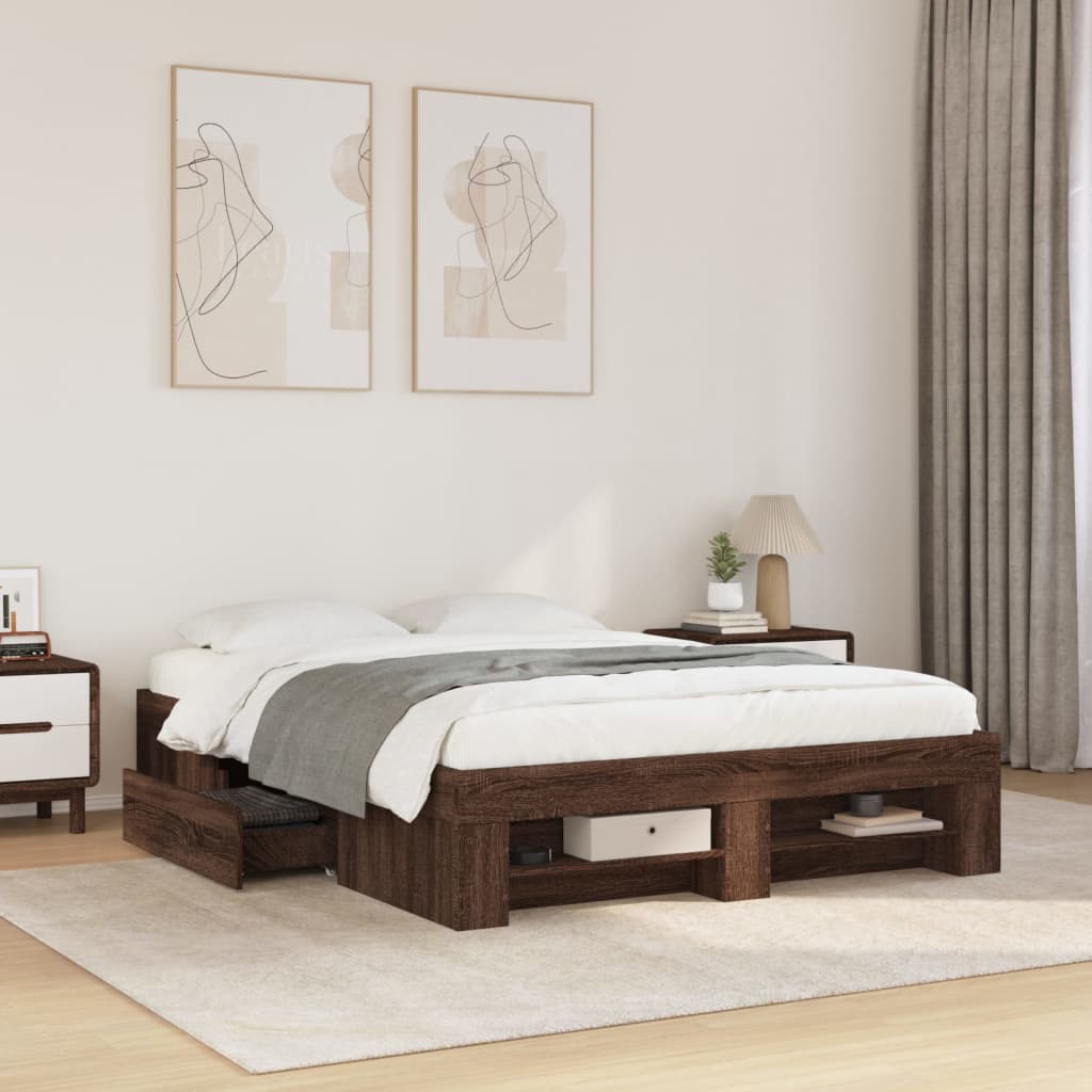 vidaXL Bed Frame without Mattress Brown Oak 135x190 cm Double Engineered Wood