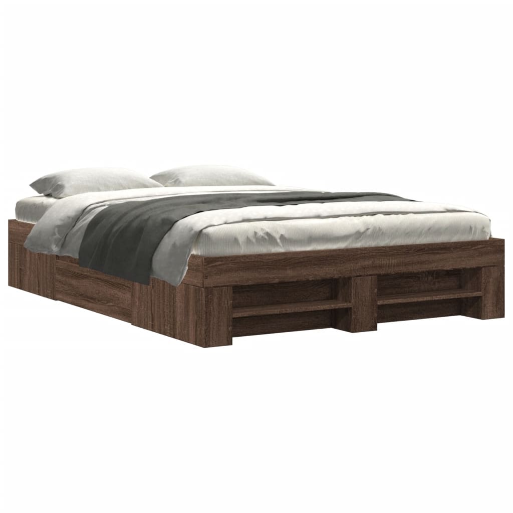 vidaXL Bed Frame without Mattress Brown Oak 135x190 cm Double Engineered Wood