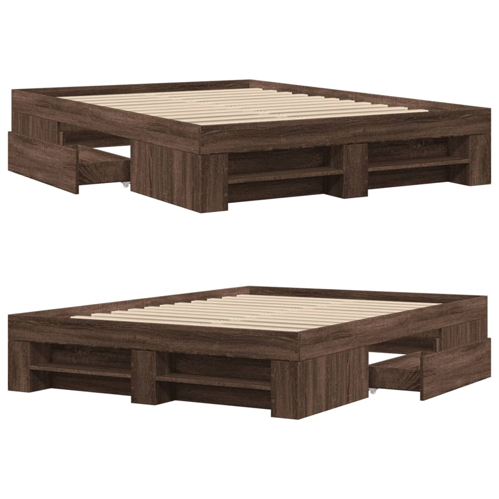 vidaXL Bed Frame without Mattress Brown Oak 135x190 cm Double Engineered Wood