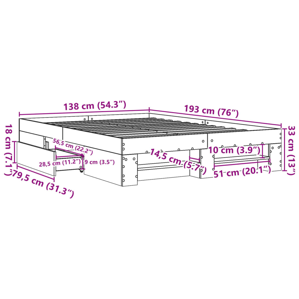 vidaXL Bed Frame without Mattress Brown Oak 135x190 cm Double Engineered Wood