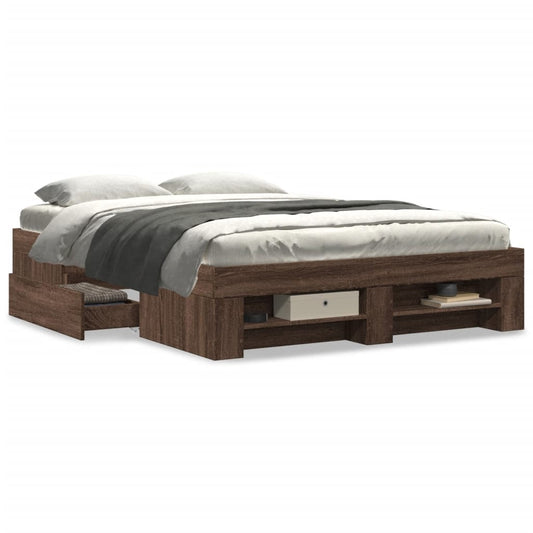 vidaXL Bed Frame without Mattress Brown Oak 135x190 cm Double Engineered Wood