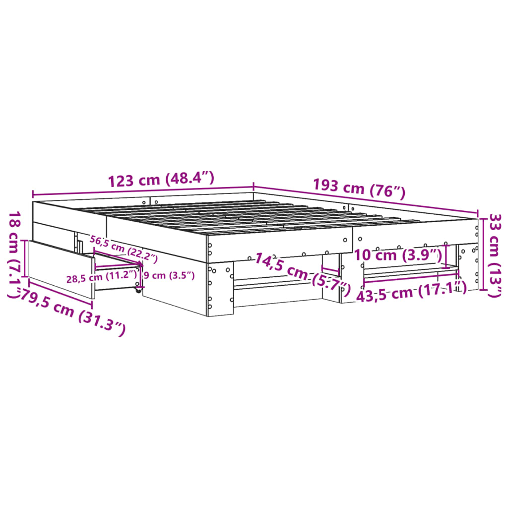 Bed Frame without Mattress Sonoma Oak 120x190 cm Small Double Engineered Wood