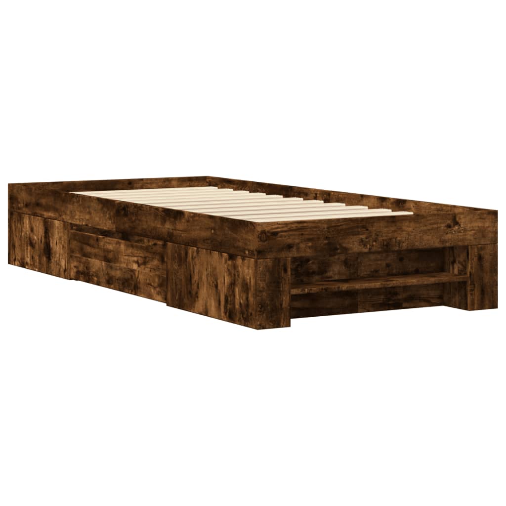 vidaXL Bed Frame without Mattress Smoked Oak 90x190 cm Single Engineered Wood