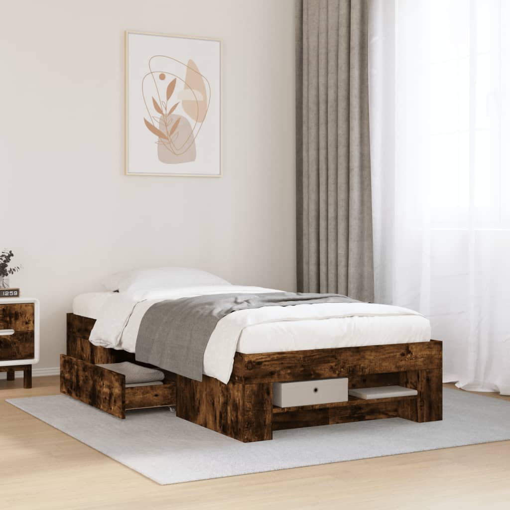 vidaXL Bed Frame without Mattress Smoked Oak 90x190 cm Single Engineered Wood