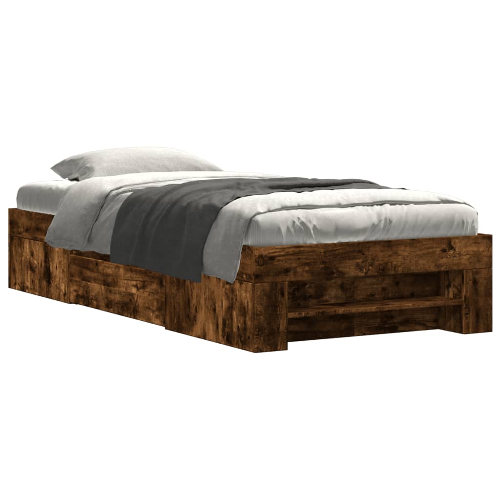 vidaXL Bed Frame without Mattress Smoked Oak 90x190 cm Single Engineered Wood