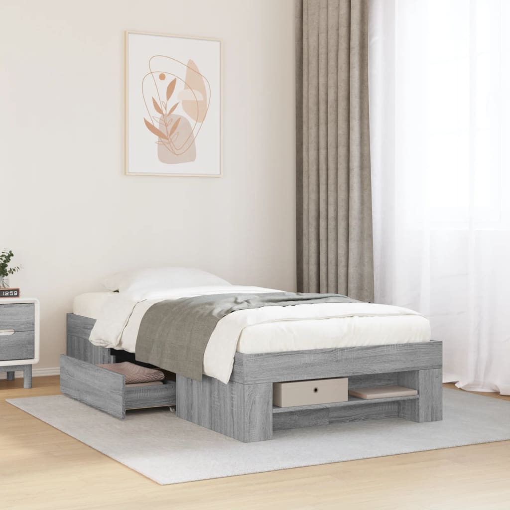 Bed Frame without Mattress Grey Sonoma 90x190 cm Single Engineered Wood