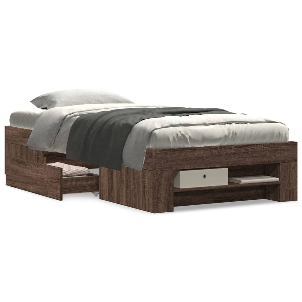 Bed Frame without Mattress Brown Oak 90x190 cm Single Engineered Wood
