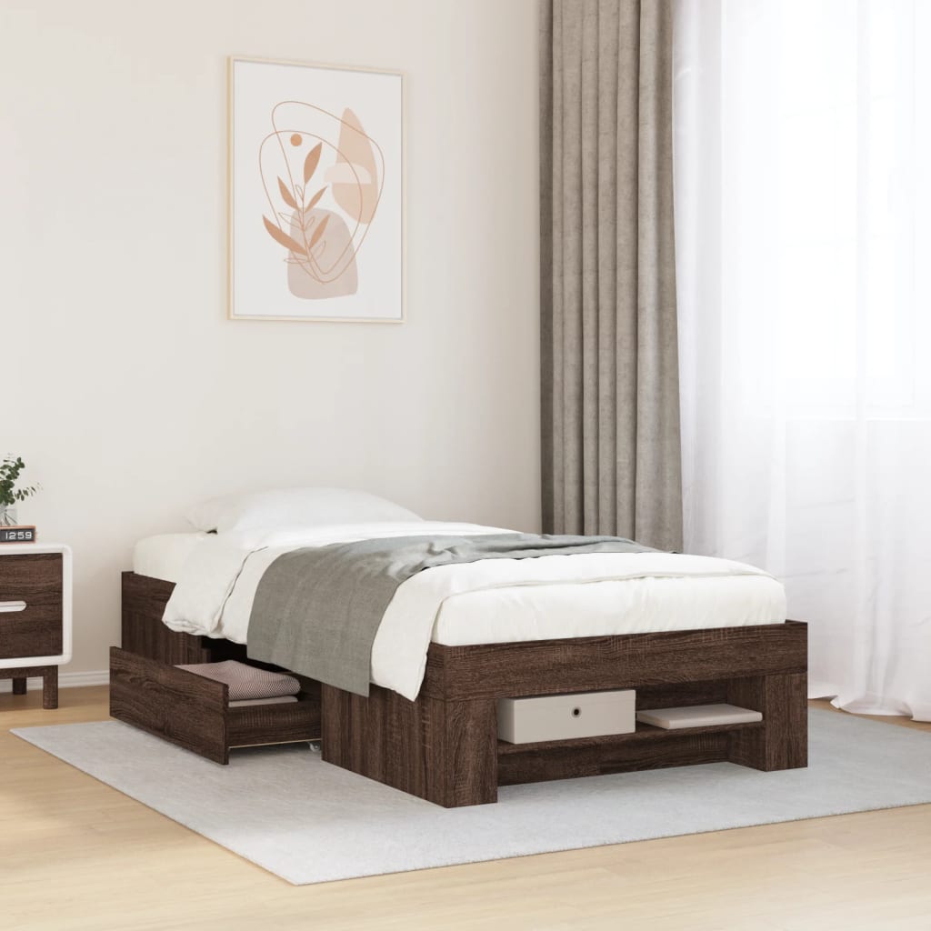 Bed Frame without Mattress Brown Oak 90x190 cm Single Engineered Wood