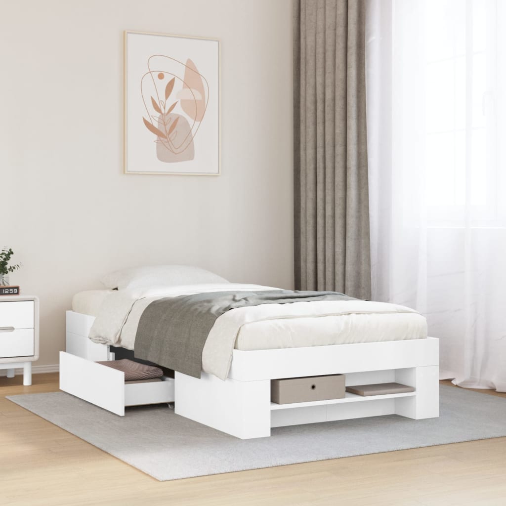 Bed Frame without Mattress White 75x190 cm Small Single Engineered Wood