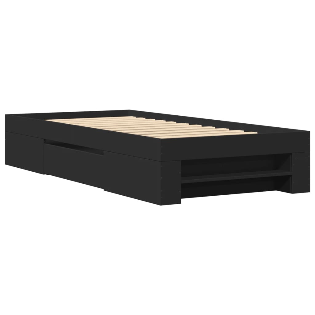 Bed Frame without Mattress Black 75x190 cm Small Single Engineered Wood