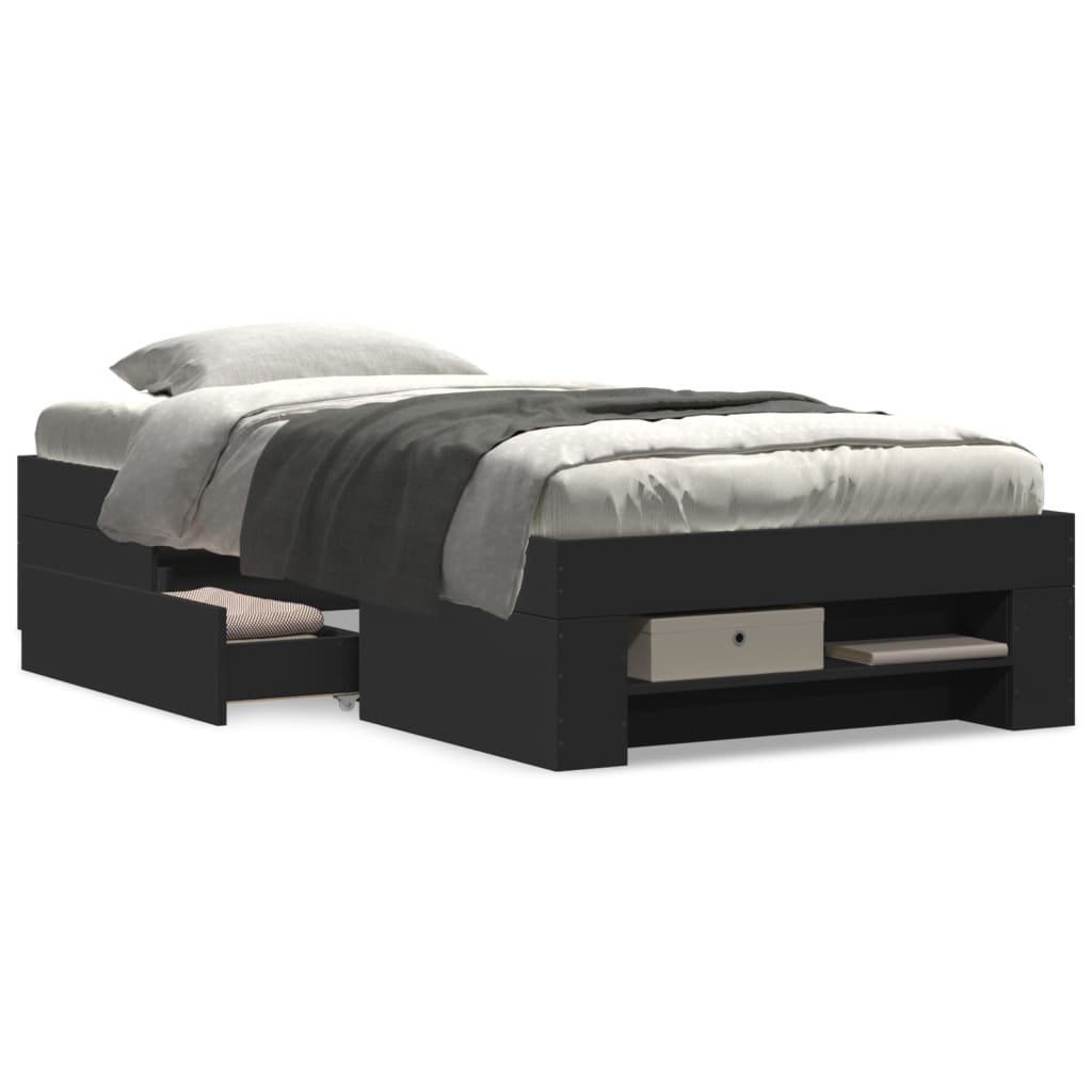 Bed Frame without Mattress Black 75x190 cm Small Single Engineered Wood