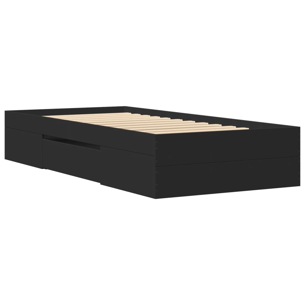 Bed Frame without Mattress Black 75x190 cm Small Single Engineered Wood