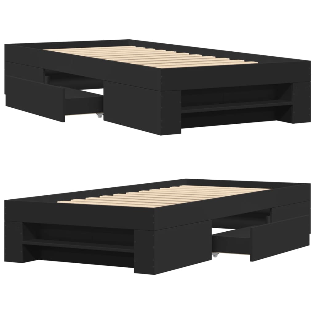 Bed Frame without Mattress Black 75x190 cm Small Single Engineered Wood