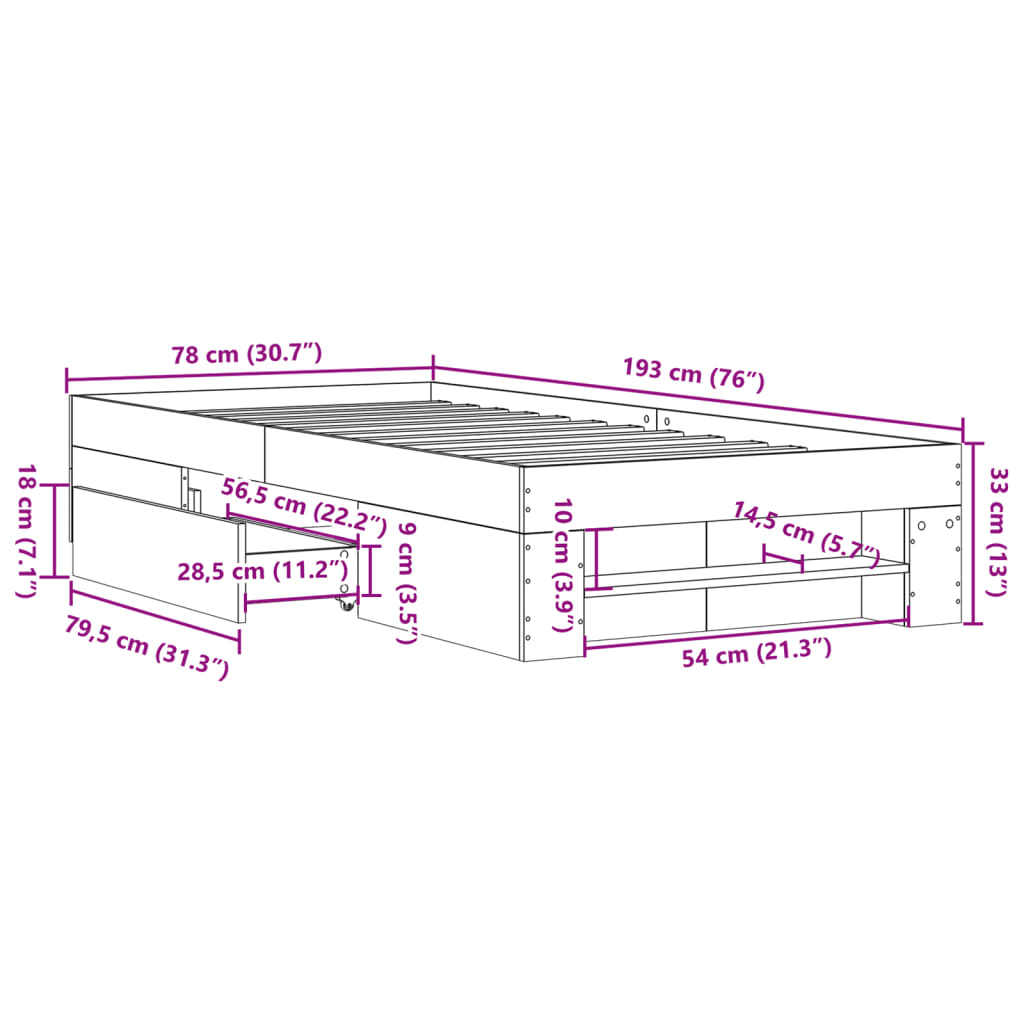 Bed Frame without Mattress Black 75x190 cm Small Single Engineered Wood