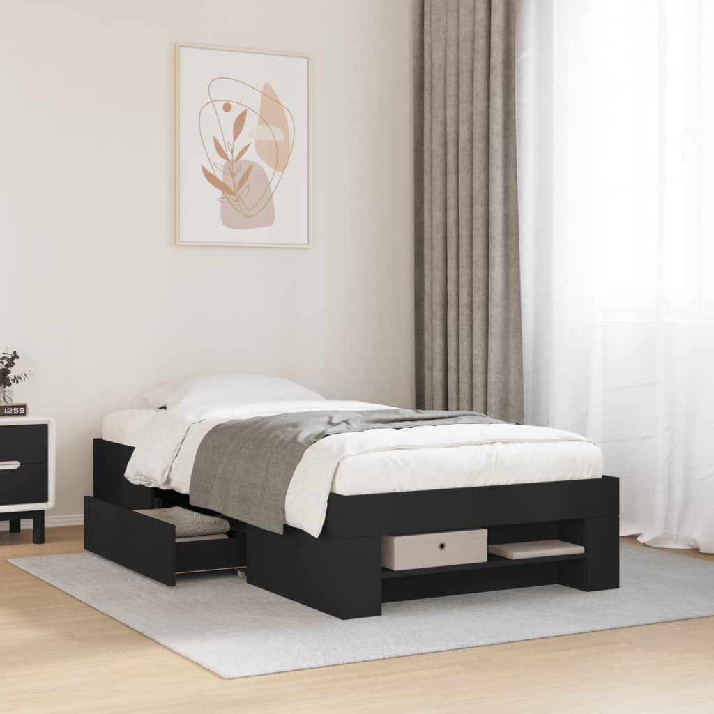 Bed Frame without Mattress Black 75x190 cm Small Single Engineered Wood