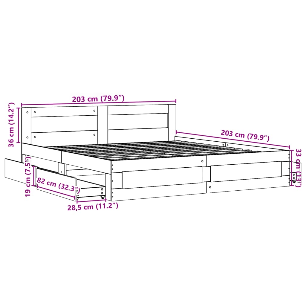 Bed Frame with Headboard without Mattress Concrete Grey 200x200 cm