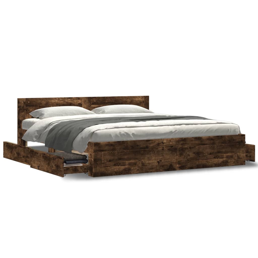 Bed Frame with Headboard without Mattress Smoked Oak 200x200 cm