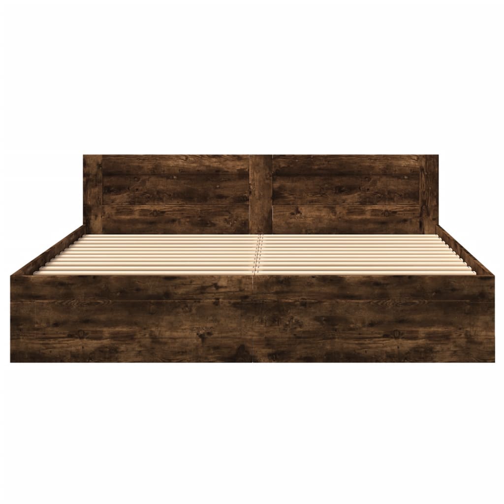 Bed Frame with Headboard without Mattress Smoked Oak 200x200 cm