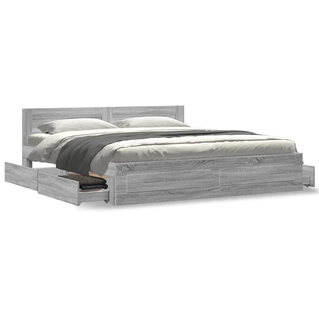 Bed Frame with Headboard without Mattress Grey Sonoma 180x200 cm Super King